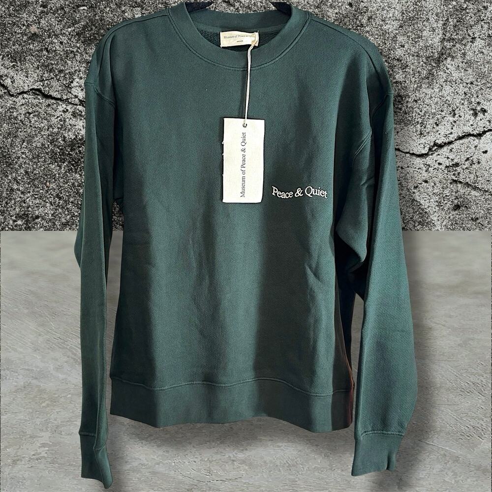 •NWT• museum of peace & quiet Wordmark Crewneck Pine Pullover in Pine • Medium